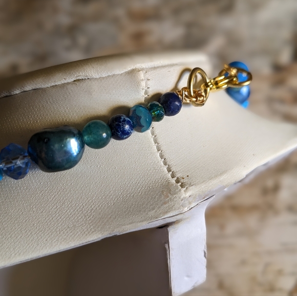 Happy To Me Dark Blue Glass Crystal Gemstone Beads Collar Choker Necklace - Picture 5 of 8